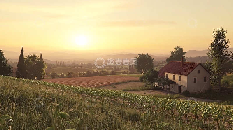 高清大图下载【趣麦麦图】清晨乡间田园别墅