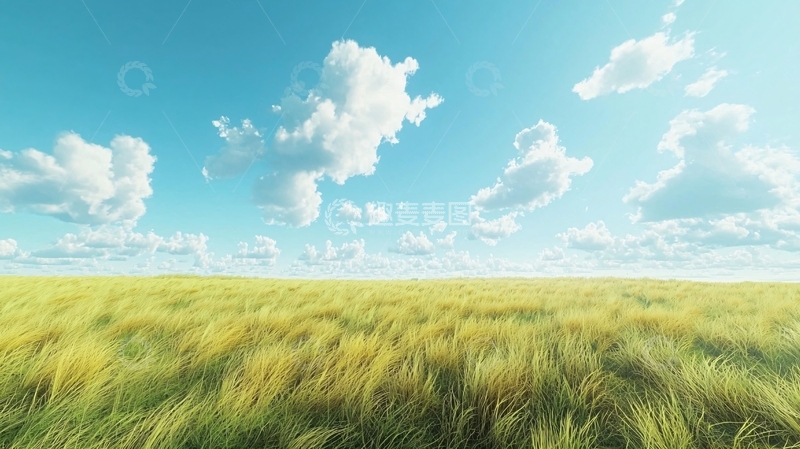 高清大图下载【趣麦麦图】晴朗天空下的金黄麦田