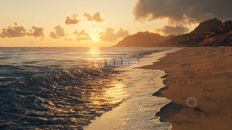 高清大图下载【趣麦麦图】海滩日落景色