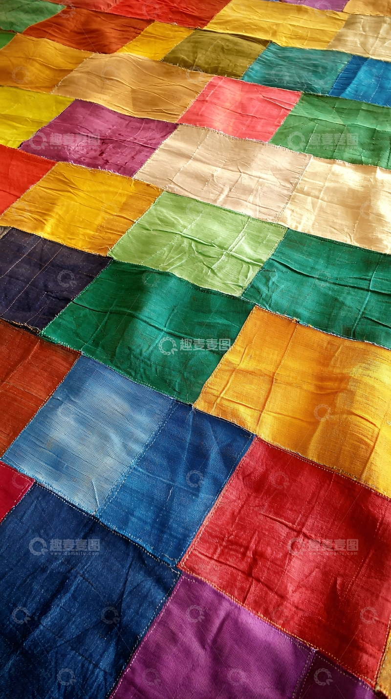 高清大图下载【趣麦麦图】彩色拼接丝绸面料