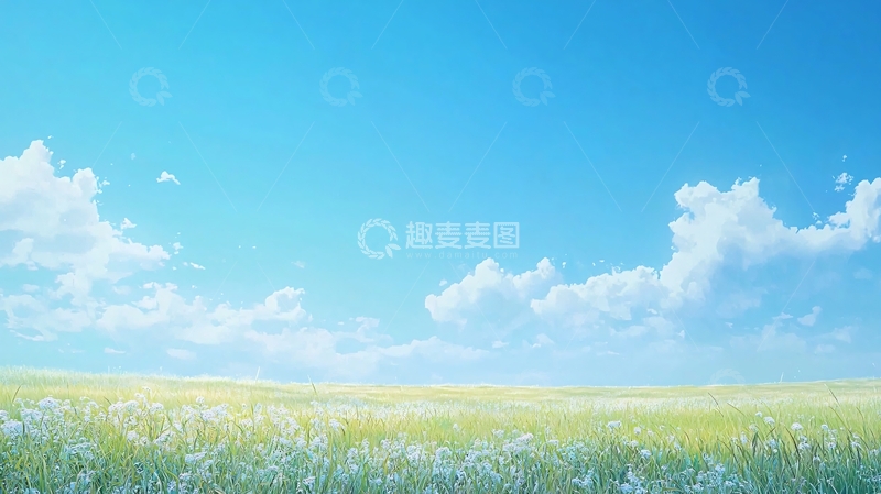 高清大图下载【趣麦麦图】蓝天白云下的花海