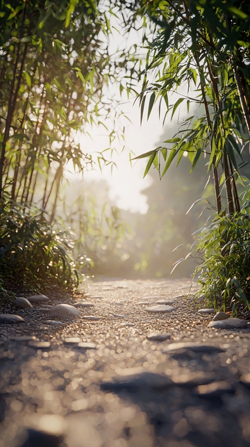 阳光透过竹林小路