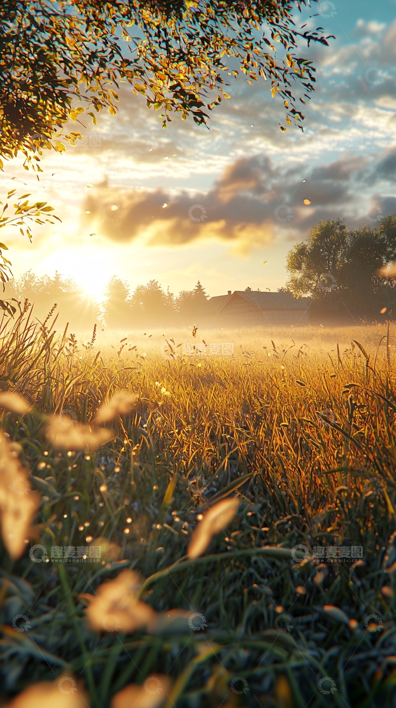 高清大图下载【趣麦麦图】清晨麦田日出美景