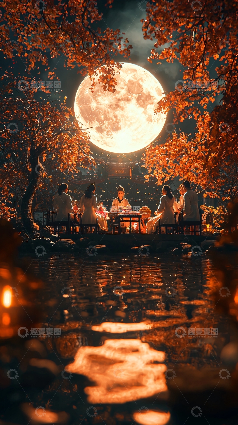 高清大图下载【趣麦麦图】中秋佳节赏月图