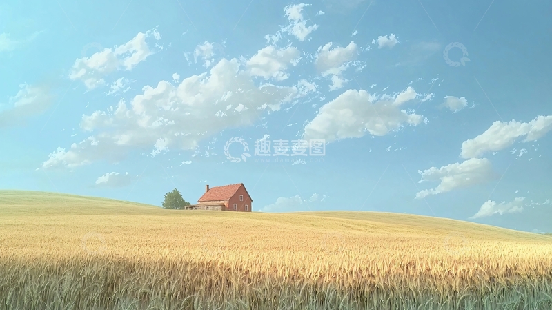 高清大图下载【趣麦麦图】田野里的小红房