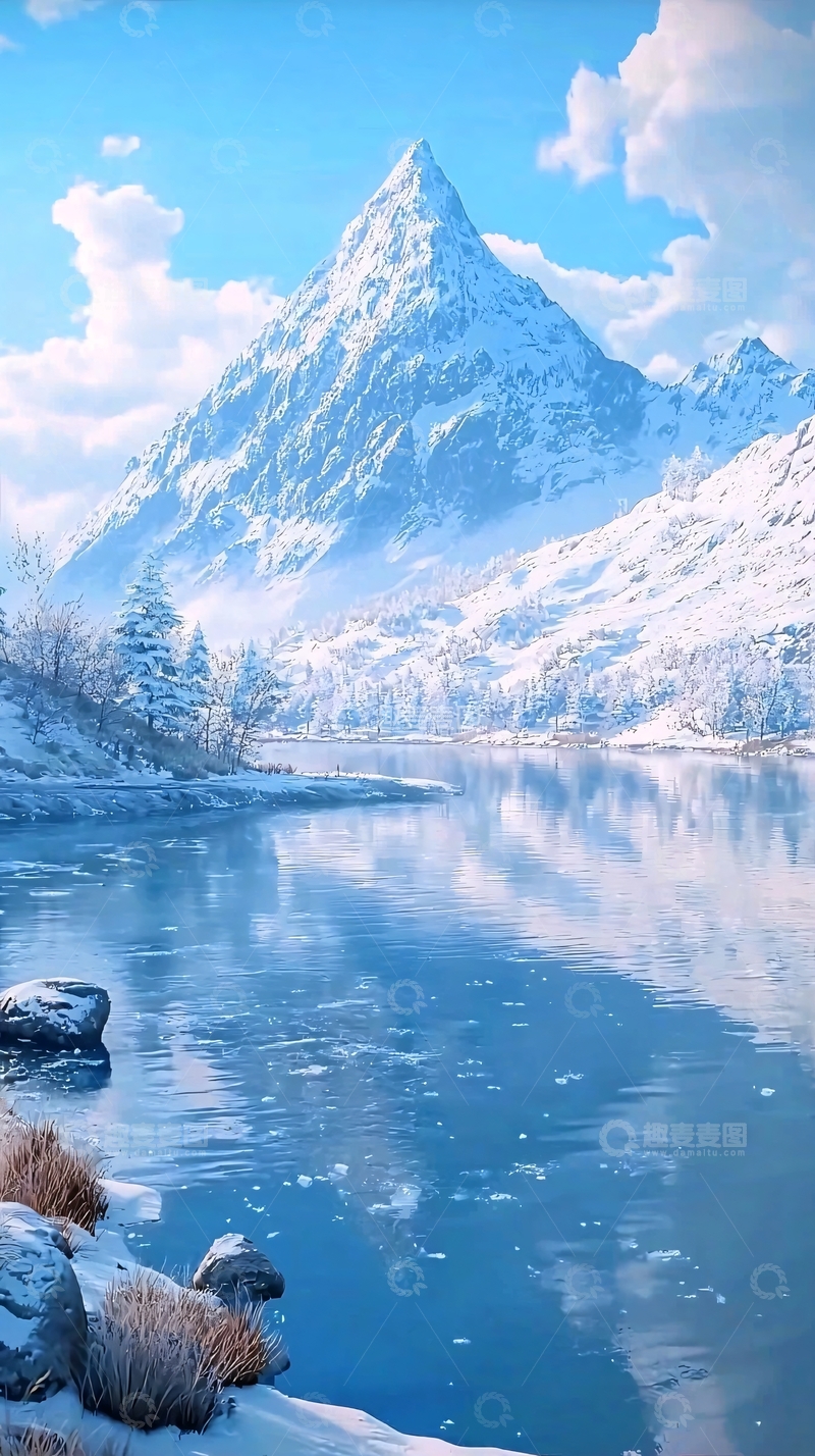 高清大图下载【趣麦麦图】雪山湖泊冬季风景