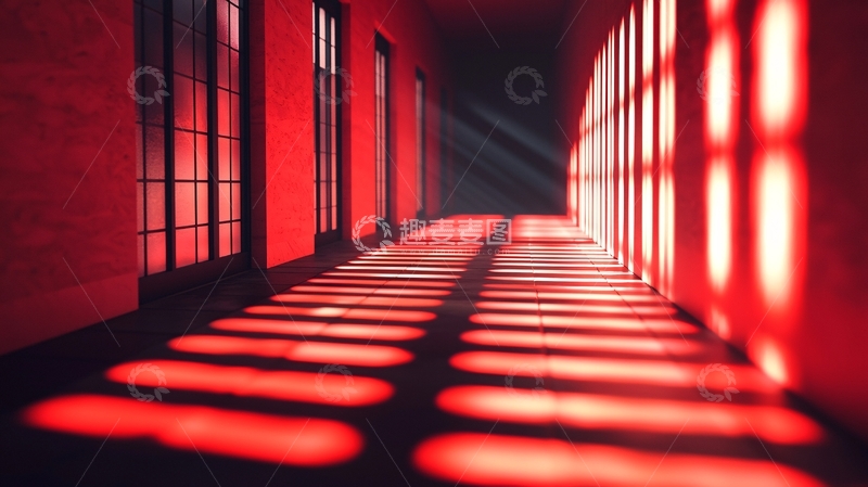 高清大图下载【趣麦麦图】红色光线洒落长廊