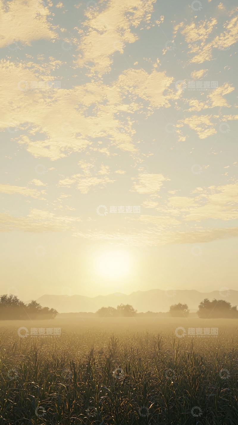高清大图下载【趣麦麦图】清晨麦田薄雾日出