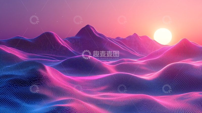 高清大图下载【趣麦麦图】紫色山脉日落美景