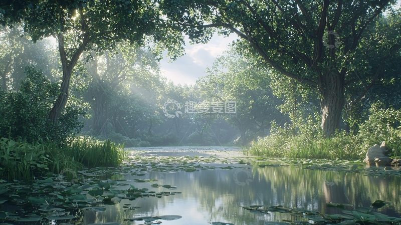 高清大图下载【趣麦麦图】清晨森林小溪