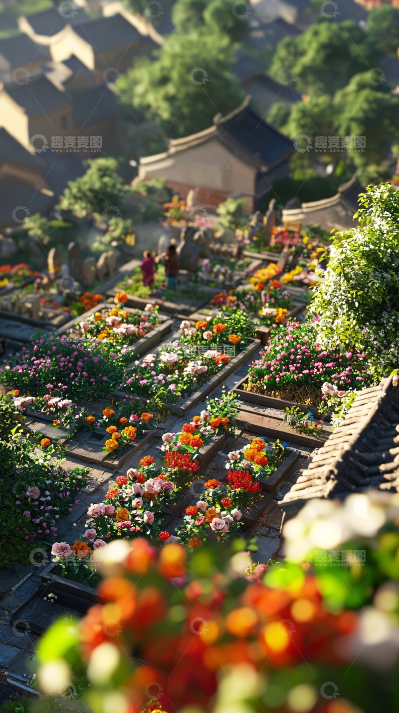 高清大图下载【趣麦麦图】中式庭院花卉