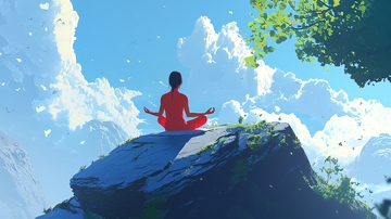 红衣女子山顶冥想