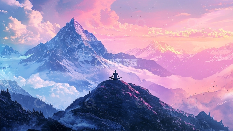 高清大图下载【趣麦麦图】粉色梦幻雪山日出