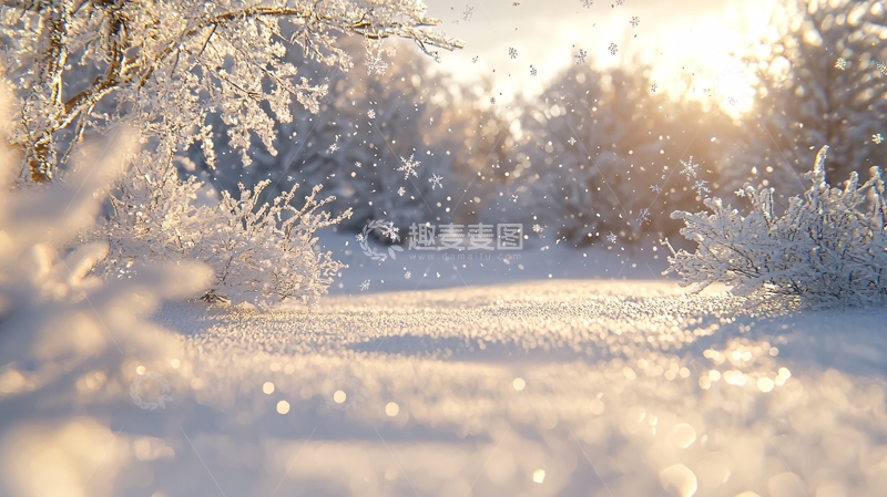 高清大图下载【趣麦麦图】阳光下的雪地森林