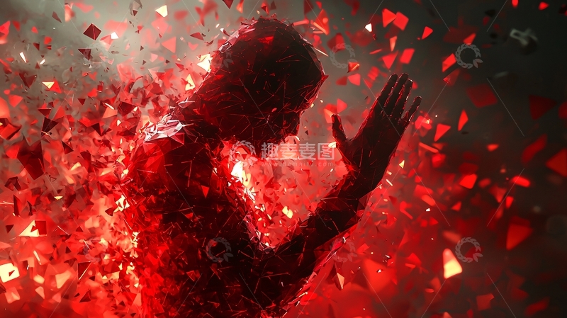 高清大图下载【趣麦麦图】红色碎片人像消散