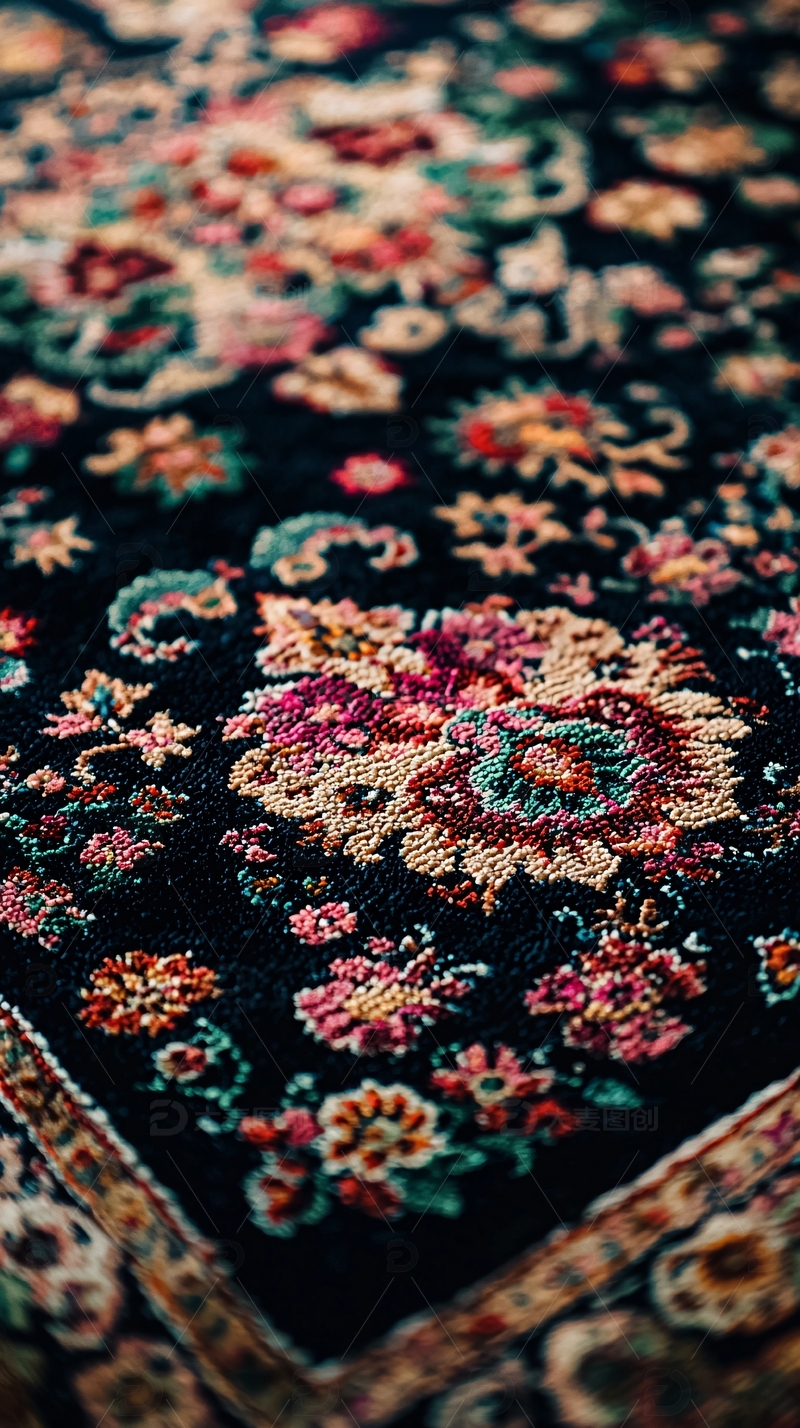 黑色底纹彩色花卉地毯
