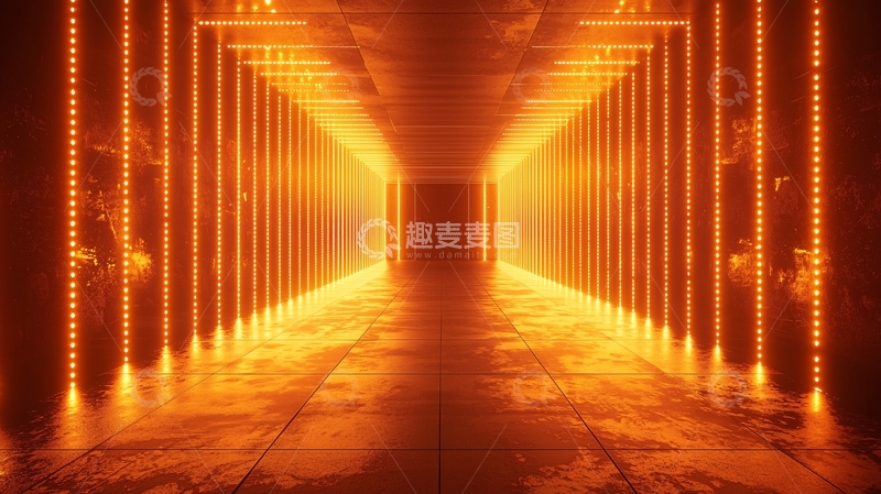 高清大图下载【趣麦麦图】-橙色灯光走廊