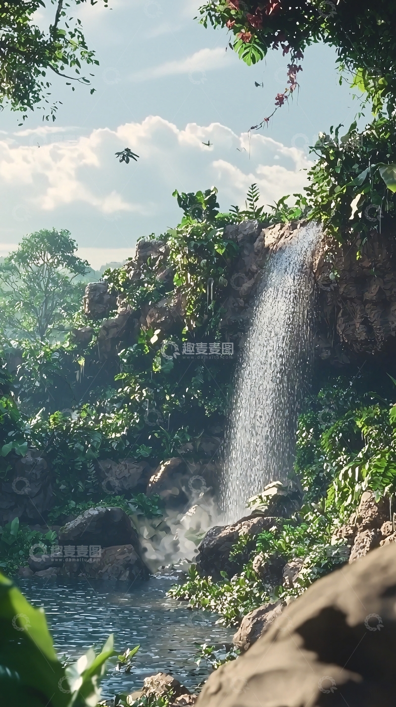 高清大图下载【趣麦麦图】热带雨林瀑布景观