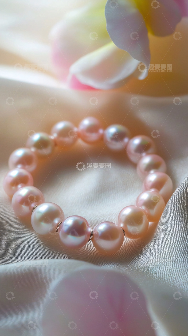 高清大图下载【趣麦麦图】粉色珍珠手链
