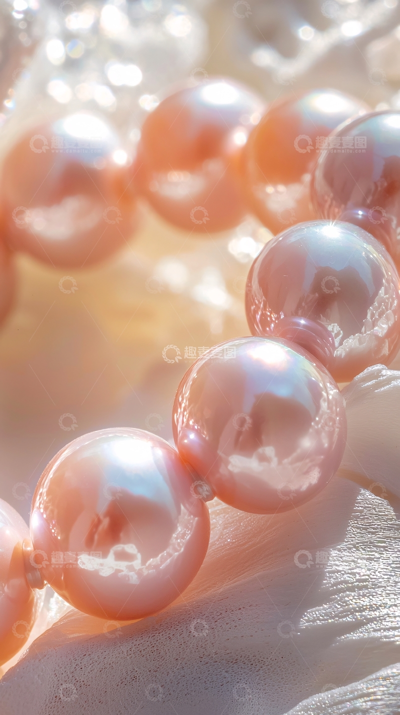 高清大图下载【趣麦麦图】粉色珍珠手链特写