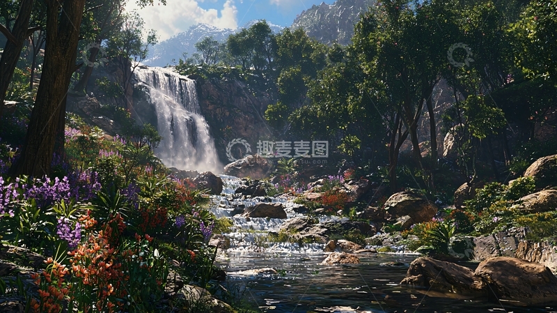 高清大图下载【趣麦麦图】瀑布森林溪流