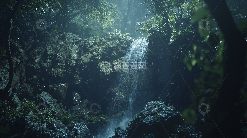 高清大图下载【趣麦麦图】幽暗森林瀑布