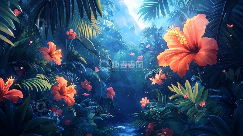 高清大图下载【趣麦麦图】花朵盛开的热带雨林