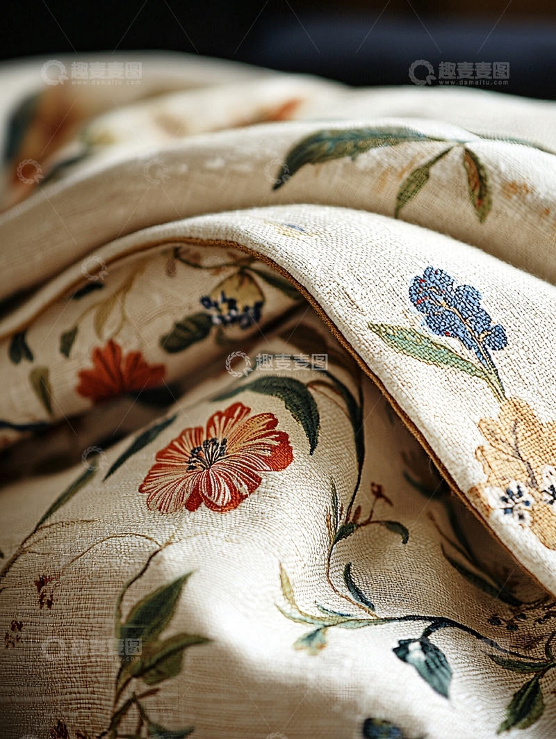高清大图下载【趣麦麦图】米色花卉复古布料细节