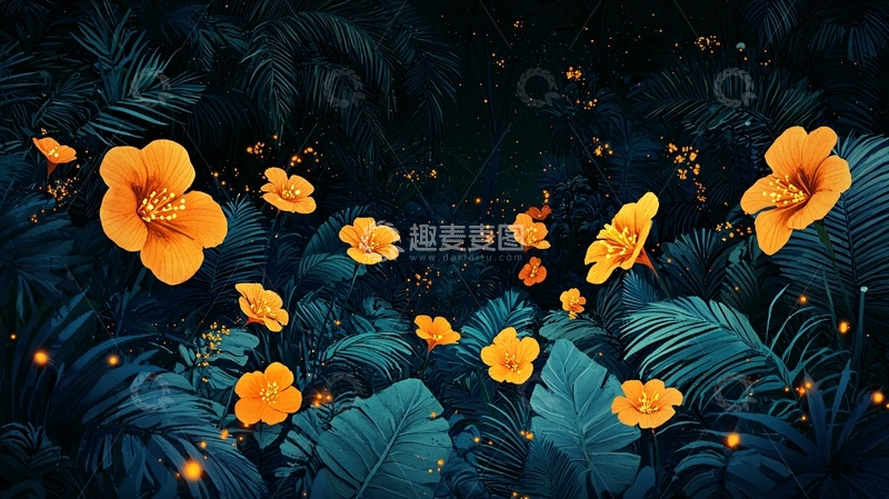 高清大图下载【趣麦麦图】热带植物和橙色花朵