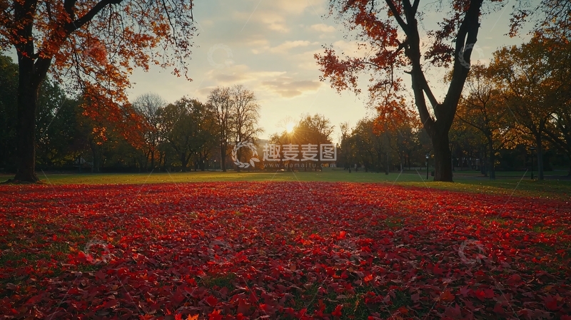 高清大图下载【趣麦麦图】秋日公园落叶铺地