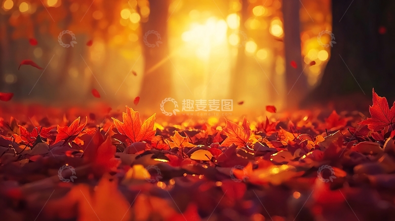 高清大图下载【趣麦麦图】秋日森林落叶阳光