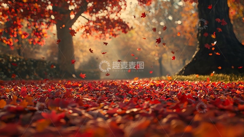 高清大图下载【趣麦麦图】秋叶飘落铺满地