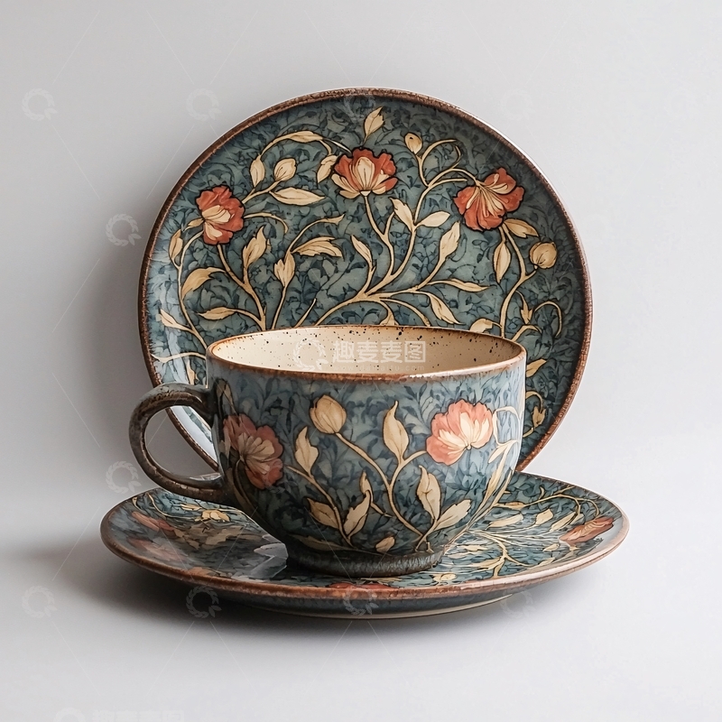 高清大图下载【趣麦麦图】复古花卉茶具组合