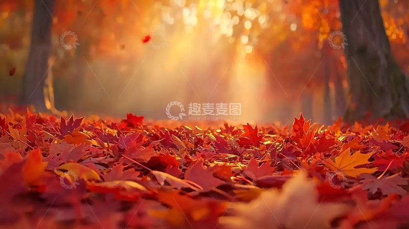 高清大图下载【趣麦麦图】秋日落叶阳光森林