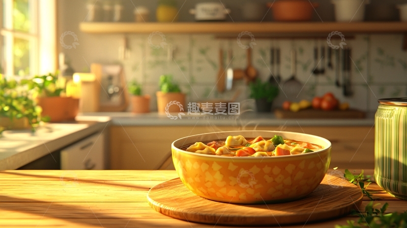 高清大图下载【趣麦麦图】厨房餐桌上的热气腾腾的食物