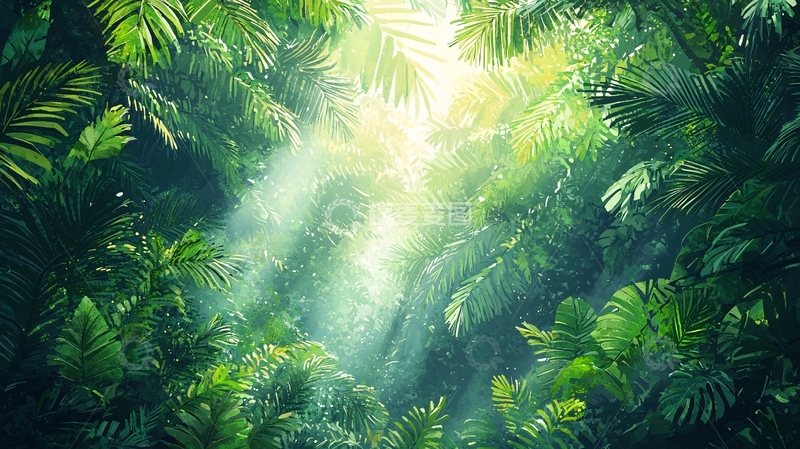 高清大图下载【趣麦麦图】热带雨林阳光透过树叶