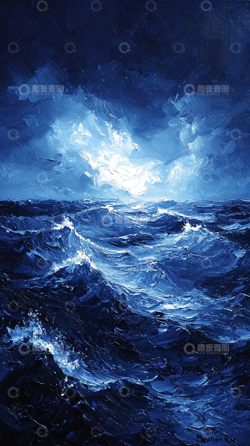 高清大图下载【趣麦麦图】夜幕下的蓝色海洋