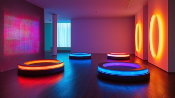 霓虹灯环绕的现代艺术空间