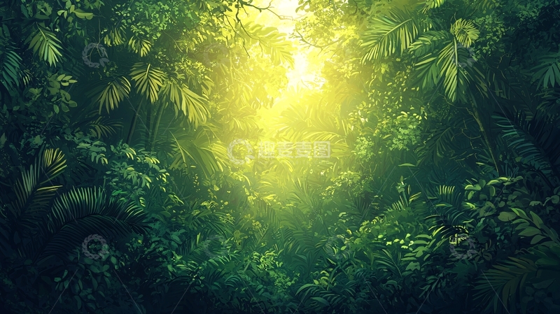 高清大图下载【趣麦麦图】茂密森林阳光穿透树叶