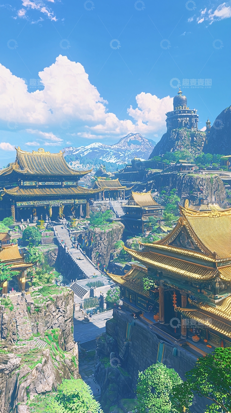 高清大图下载【趣麦麦图】仙境般的山峦宫殿建筑