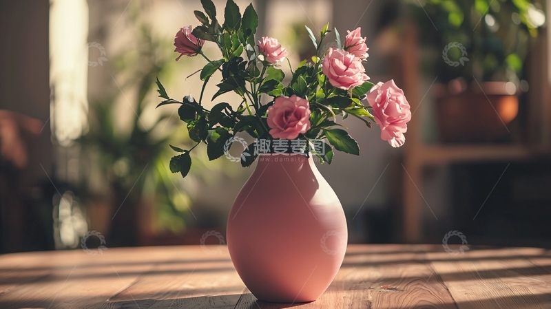 高清大图下载【趣麦麦图】粉色玫瑰花瓶