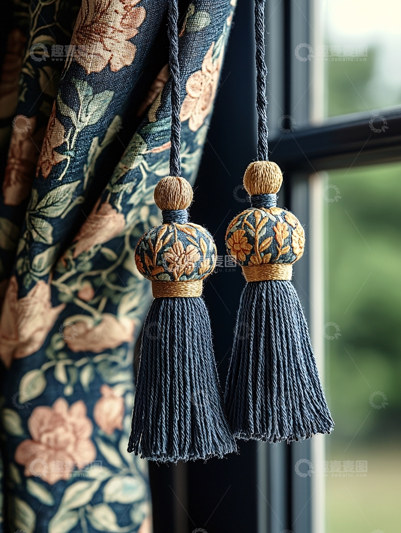 高清大图下载【趣麦麦图】花卉图案深色窗帘