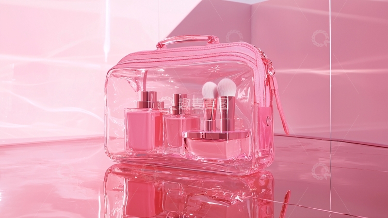 高清大图下载【趣麦麦图】粉色透明化妆包
