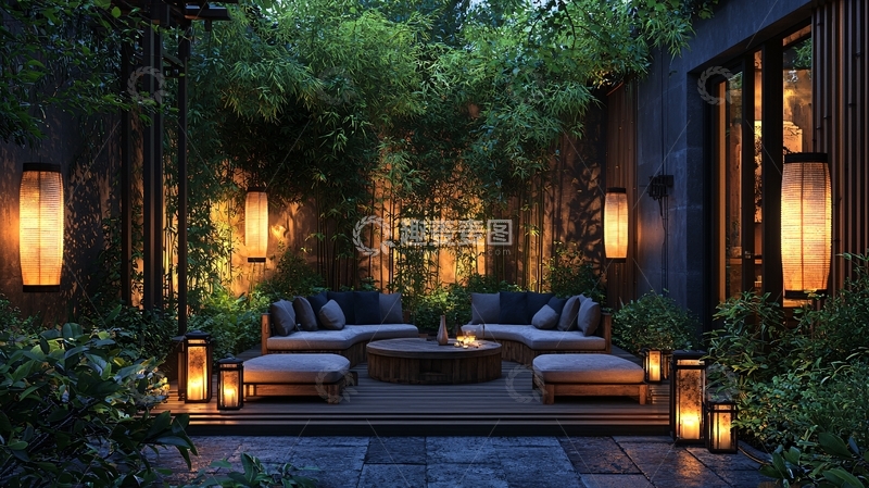 高清大图下载【趣麦麦图】温馨幽静的庭院夜景