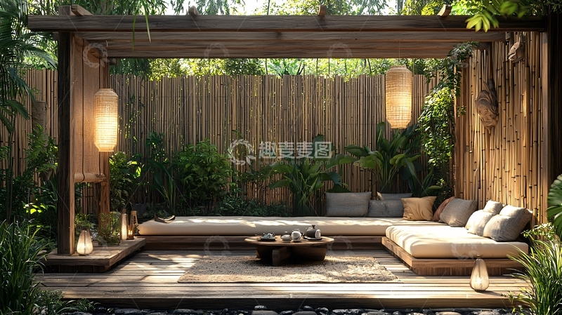 高清大图下载【趣麦麦图】户外日式凉亭休息区