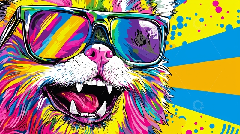 高清大图下载【趣麦麦图】炫彩眼镜猫