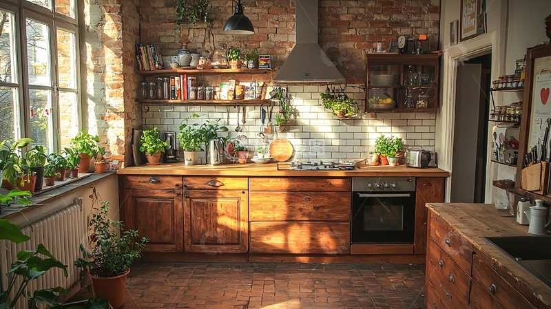 高清大图下载【趣麦麦图】阳光洒进的原木厨房
