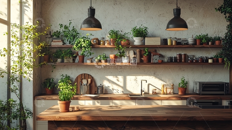 高清大图下载【趣麦麦图】温馨植物厨房台面