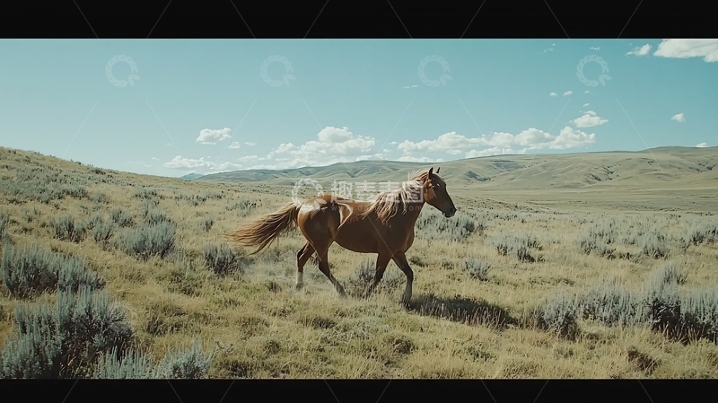 高清大图下载【趣麦麦图】奔腾的骏马在草原上奔跑