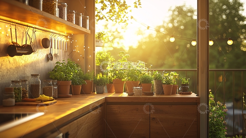 高清大图下载【趣麦麦图】阳光洒在厨房台面上